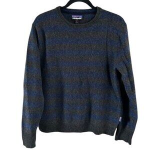 Patagonia Cashmere & Wool Sweater Blue & Gray Striped Sz Medium Flaws / Holes